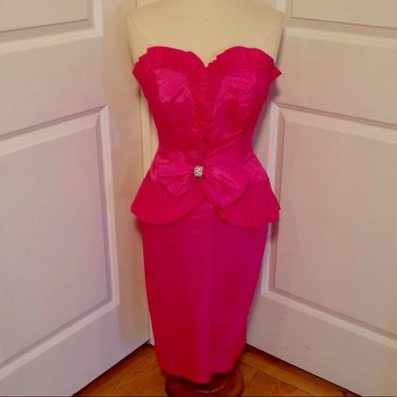 Vintage 80s Hot Pink Strapless Midi Dress | Color: Pink | Size: S | Lazerayz's Closet